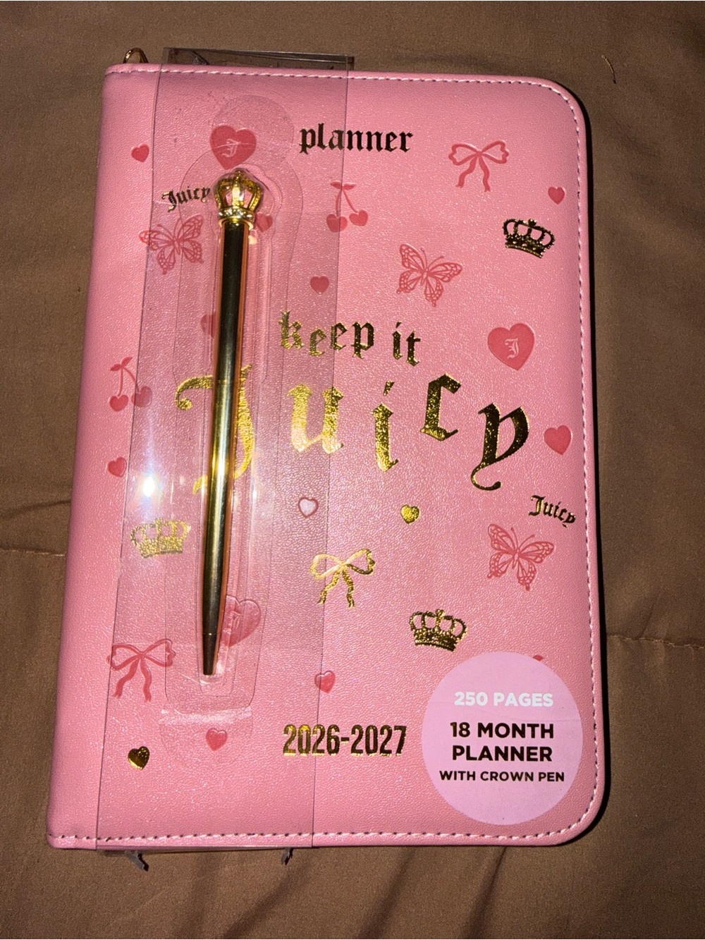 Juicy Couture Pink Planner with Gold Crown Pen